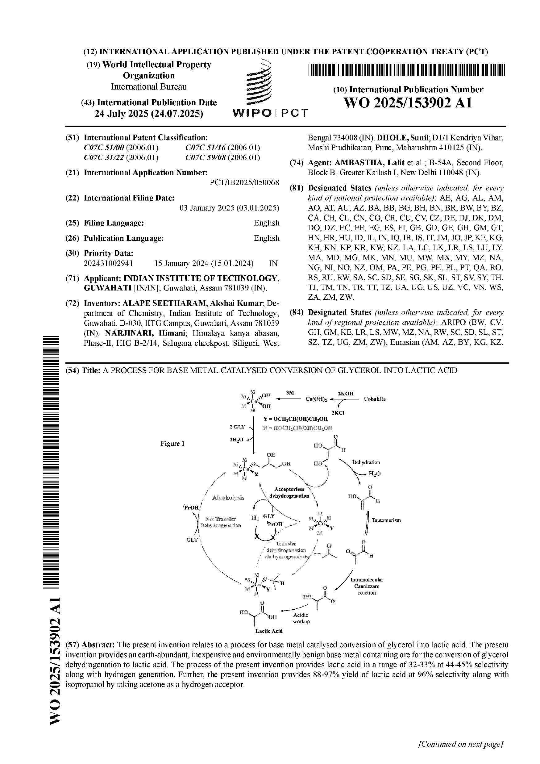 A process for base metal catalysed conversion of Glycerol into lactic acid