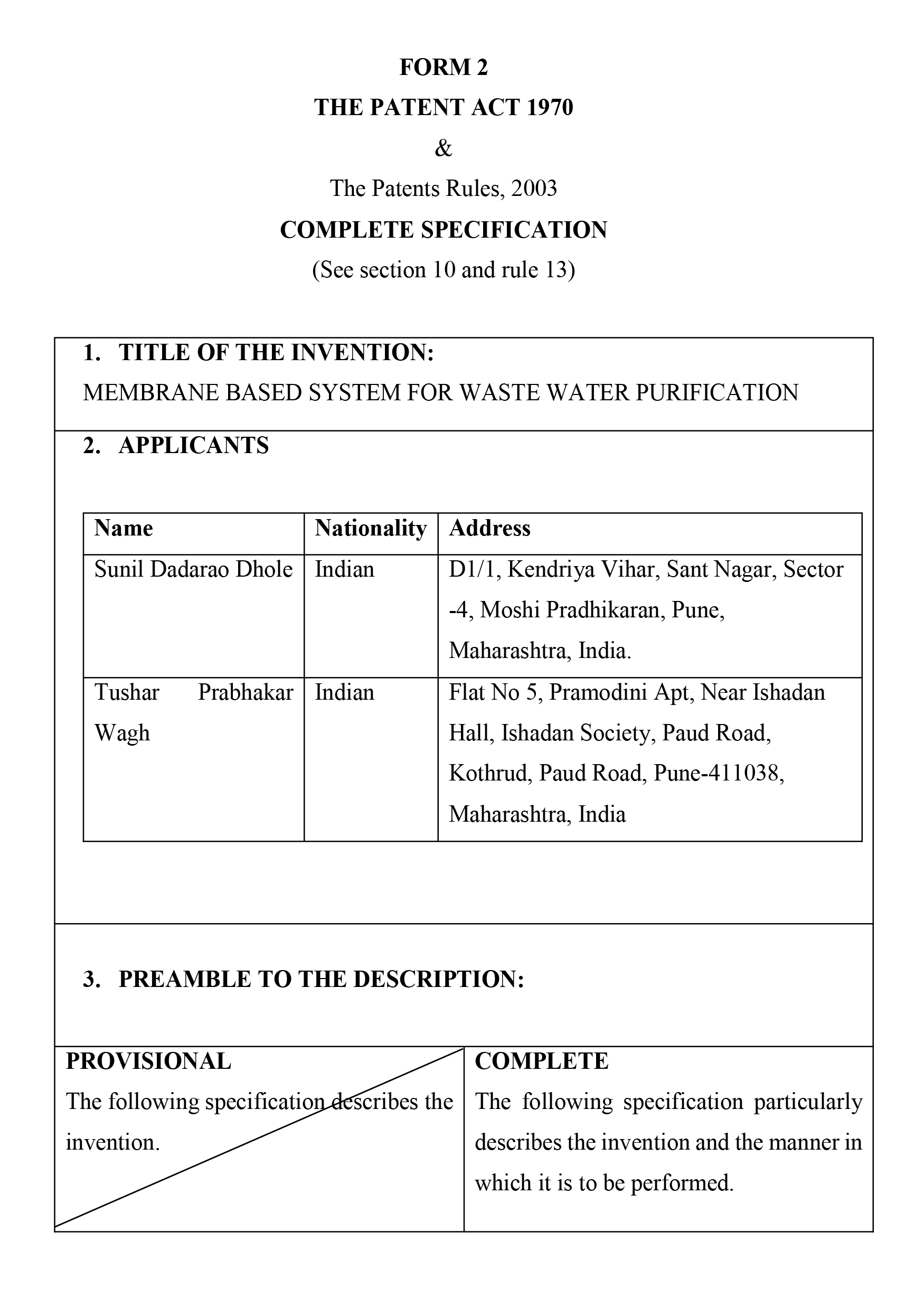 Membrane Based system for waste water Purification