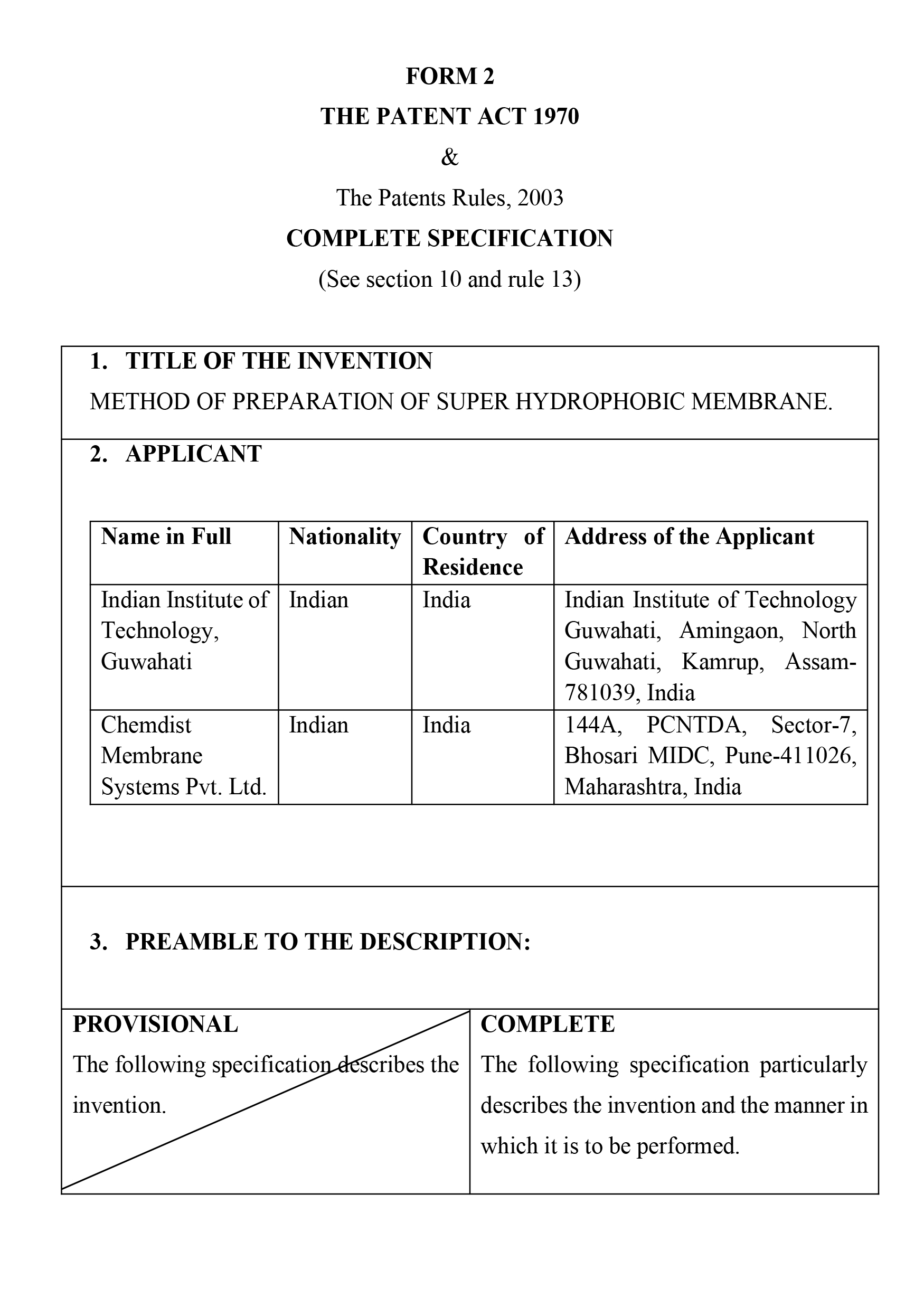 Method of Preparation of Super Hydrophobic Membrane